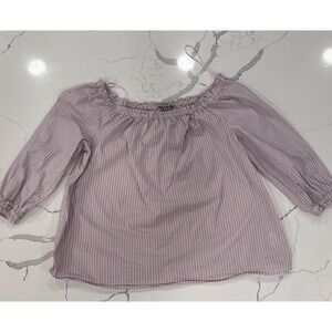 Dalia Pink Blue Pinstripe Off Shoulder Blouse 3/4 Sleeve Large MB7727-757S228